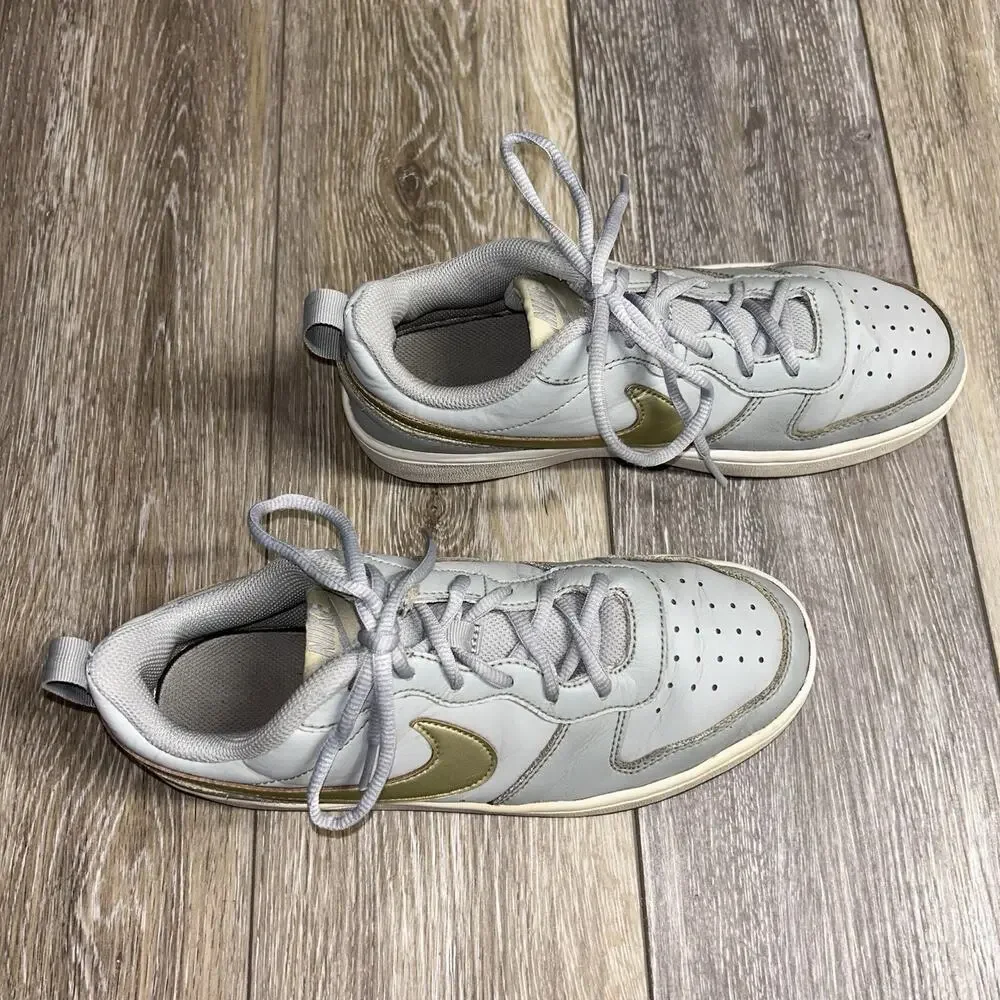 Nike Court Borough Low 2 BQ5448-013 Youth US Size 6Y Gray Gold Sneaker Shoes